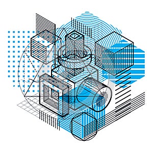 Abstract isometrics background, 3d vector layout. Composition of
