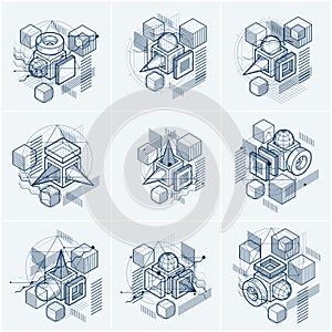 Abstract isometrics backgrounds, 3d vector layout.