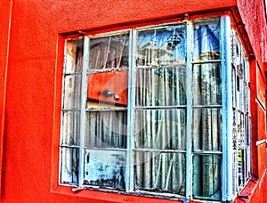 Abstract jalosey windows glass winding windows orange building