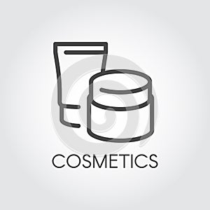 Abstract jars for lotion, cream and other care products for facial or body thin line icon. Template beauty cosmetic logo