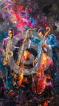 Abstract Jazz Saxophonists in Vivid Expressionist Painting