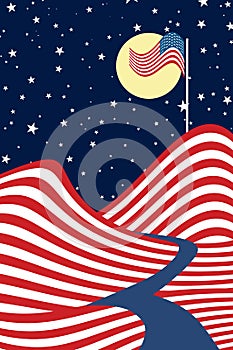 Abstract July 4th flag background in modern art style stars stripes design, veteran`s day or memorial day in red white and blue