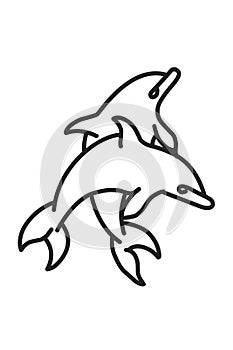 Abstract jumping dolphins line art icon simple and modern