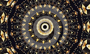 Abstract kaleidoscope background with gold, Unique mandala design, 4K, Beautiful multicolor kaleidoscope and mandala in motion,