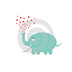 Abstract Kids drawing of an elephant with love heart symbols isolated