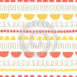 Abstract kids vector pattern. Doodle background seamless. Scandinavian style simple flat repeat tile coral pink, green