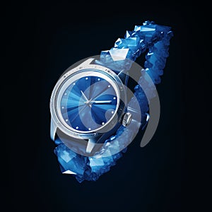 Abstract Kintsukuroi Style Bracelet Watch With Cyanotype Diamond