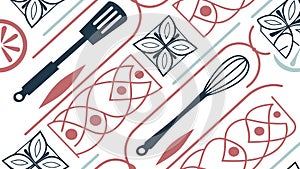 Abstract Kitchen Utensil Seamless Pattern, vector design Generative AI