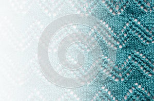 Turquoise blue White texture background from merino knitted blanket, scandinavian minimalism backdrop with copy space