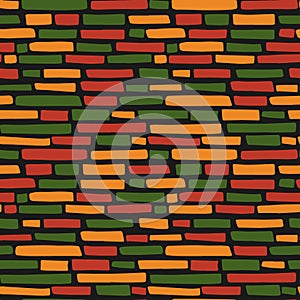 Abstract Kwanzaa, Black History Month, Juneteenth seamless pattern with hand drawn horizontal lines, bricks in traditional African