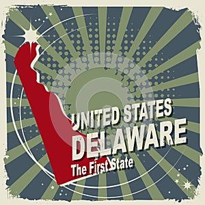 Abstract label with name and map of Delaware