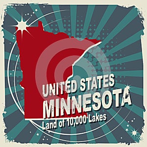 Abstract label with name and map of Minnesota