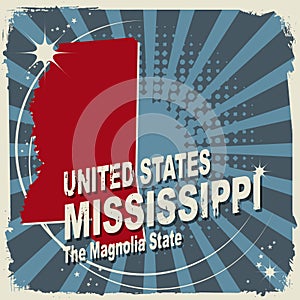 Abstract label with name and map of Mississippi