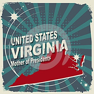 Abstract label with name and map of Virginia