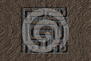 Abstract labirint in desert top view 3d rendering photo