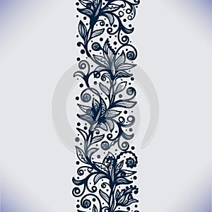 Abstract lace ribbon seamless pattern with elements flowers.