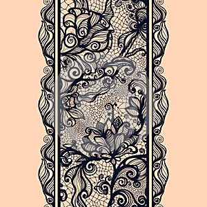 Abstract lace ribbon vertical seamless pattern