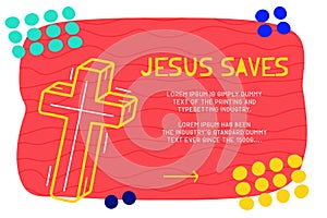 Abstract landing page pattern with different element, text block and doodle cross icon. Vector fun background