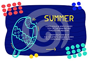Abstract landing page pattern with different element, text block and doodle ice cream icon. Vector fun background
