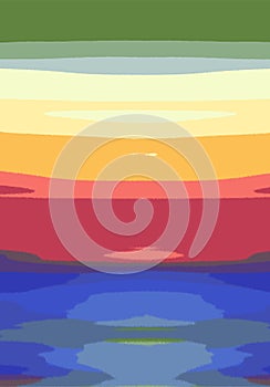 Abstract Landscape Art Illustration Horizon Sky Ocean Vector - Rainbow Colors