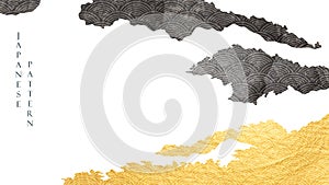 Abstract landscape background with gold and black texture in vintage style. Japanese wave pattern with mountain forest banner