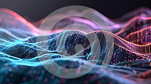 Abstract landscape with binary code and data streams symbolizing business technology and innovation.