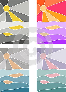 Abstract landscape colorful background. Stained glass effect art poster set of vector illustration
