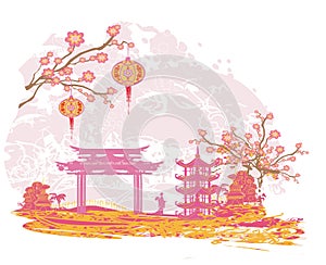 Abstract landscape with Geisha