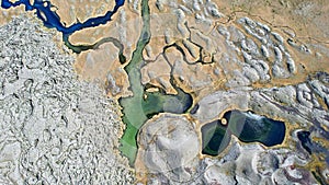 Abstract landscape of lake and river view from above