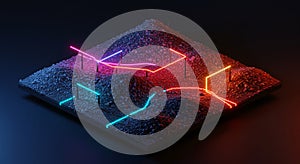 Abstract Landscape with Neon Paths