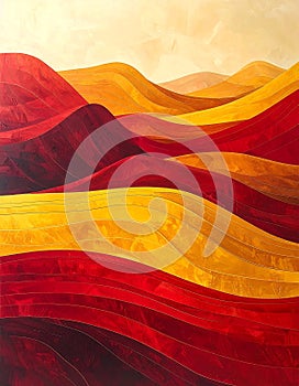 Abstract Landscape - Red and Yellow Wavy Hills