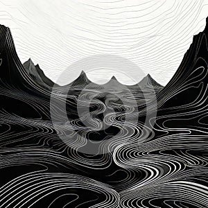 Abstract Landscape Waves In Black And White - Kilian Eng Style