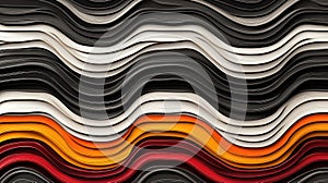 Abstract Wavy Ribbons Background in Black, White, Orange, and Red