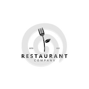 Abstract leaf fork illustration design with retro concept. black texture. for restaurant logos, food, and trademarks. vintage logo
