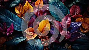 Abstract leaf pattern in vibrant colors, nature beauty on display generated by AI