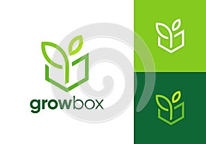 abstract leaf tree box logo. farm agriculture nature growth vector design