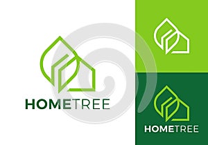abstract leaf tree with home logo design vector