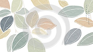 Abstract leaves background with Japanese wave pattern vector. Line decoration banner design with natural art elements in vintage