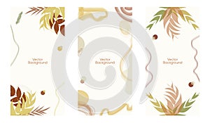 Abstract leaves vector modern stories backgroundfor halloween and thanksgiving. Pastel background for holidays stories