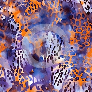 Abstract Leopard Print in Watercolor Style. Leopard spots in an abstract watercolor style with blue and orange hues