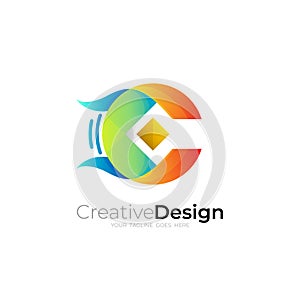 Abstract letter C logo template, 3d colorful icon, business logos