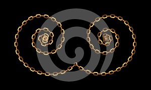 Abstract Letter curved Line Circle shape, swirl or spiral infinity symbol with chain in gold color. Vector illustration.