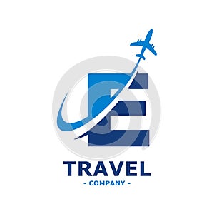 Abstract letter E plane and airline logo vector design.