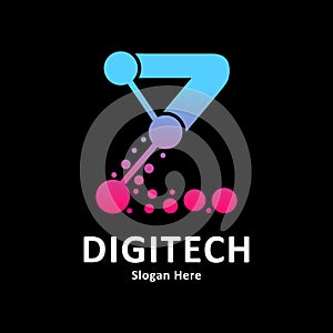 Abstract Letter J with molecule element and dots connection vector design logo.