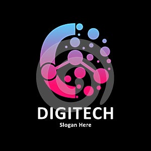 Abstract Letter O with molecule element and dots connection vector design logo.