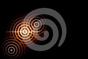 Abstract light background, orange sound waves oscillating with circle ring