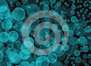 Abstract Light Blue Bokeh Bubbles on Black Background