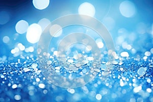 Abstract light blue glitter lights background. Circle blurred bokeh. Festive backdrop for Christmas,