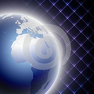 Abstract light blue globe on black background