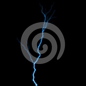 Abstract light blue lighting natural thunder realistic magic overlay bright glowing effect on black